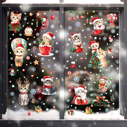 Cross-border New Cute Christmas Cat Balloon Gift Snowflake Glass Stickers Christmas Shopping Mall Glass Door Decorative Stickers