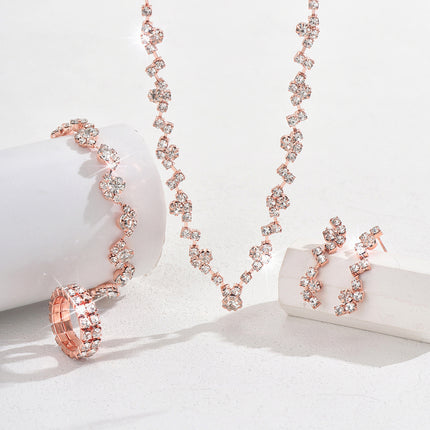 Simple Exquisite Hot-selling Claw Chain Necklace Earrings Bracelet suit Three-piece Set Full Diamond Clavicle Chain Dinner Dress Accessories