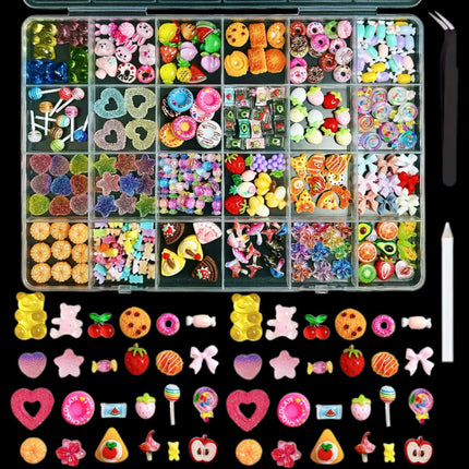 24 grid cartoon nail accessories mix cute cookies donuts candy nail accessories diy handmade material box