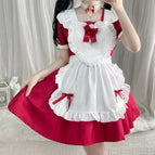 Burgundy [skirt + apron + neck accessories + bow + headwear] / S
