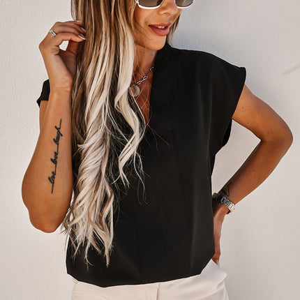 Cross-Border 2026 Spring and Summer New Style Wish Amazon Ebay European and American Solid Color V-Neck Short-Sleeved T-Shirt Tops Foreign Trade Women's Clothing