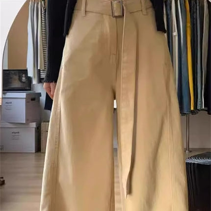 Plus Size Khaki Wide-Leg Jeans for Women 2025 Autumn New High-Waisted Casual Loose Versatile Floor-Length Pants