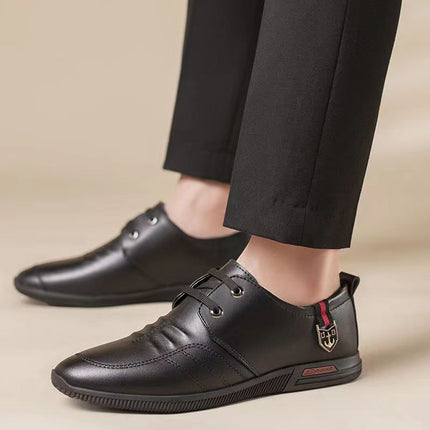 2024 new Joker men's leather shoes soft soft bottom business casual bean shoes work security dad shoes wholesale