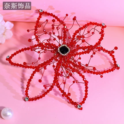 Ness NS172 Red Crystal Beaded Flower Show Headwear Hair Card Small Fairy Hair Accessories