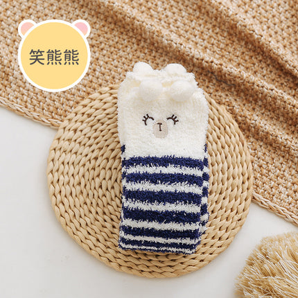 Coral fleece winter thickened socks women's Christmas socks cute cartoon home socks floor over-the-knee long women's socks ins