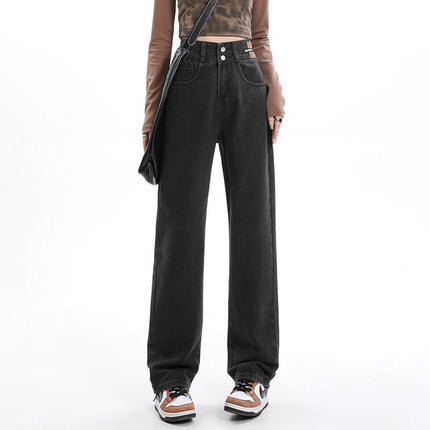 Women's Versatile Retro Blue Floor-Length High-Waisted Straight-Leg Jeans 2025 Stylish Drapey Wide-Leg Pants Slimming Trendy