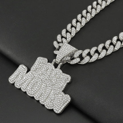 Cross-border diamond stitching letter pendant Cuban chain necklace hipster hip-hop rap cool domineering locomotive clavicle chain