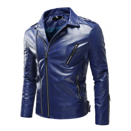 2023 Cross-Border New Spot European and American Men's Fashion Pressed Cotton Windproof Motorcycle Leather Jacket Wholesale