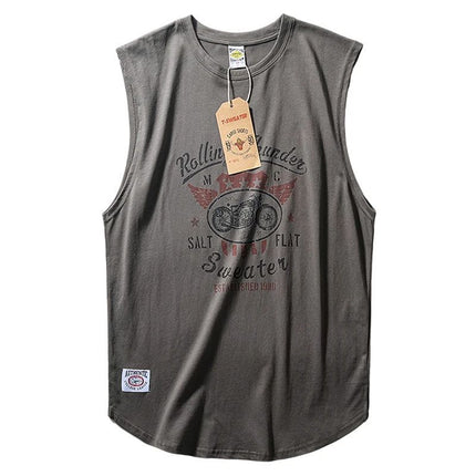 Ami Khaji Technology Printed Round Neck Sports Leisure Wash Cotton Couples Vintage Garden Swing Side Split Vest