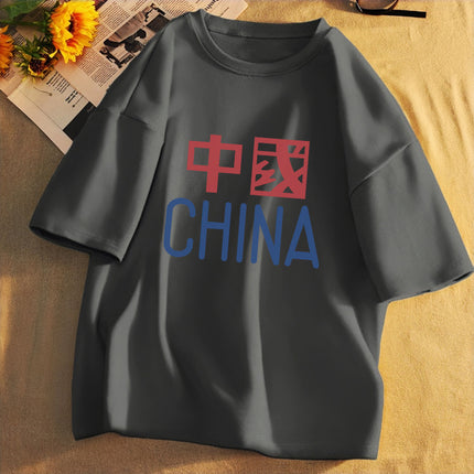 Trendy Autumn Men's Short-Sleeve T-Shirt, Pure Cotton, Round Neck, Plus Size, Loose Fit, Navy Blue
