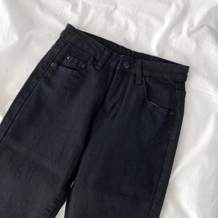 Black straight jeans women's high waist 2024 Summer new slimming loose pipe pants small cropped pants fashion