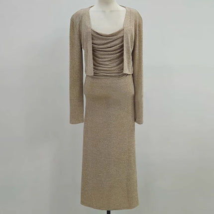 South Korea Dongdaemun Spring and Summer New Elegant Slim Figure Sling dress Long-sleeved Cardigan Two-piece Set for Women