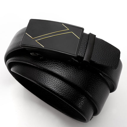 Automatic buckle men's belt young luxury business fashion Korean version of simple litchi pattern black pants belt wholesale