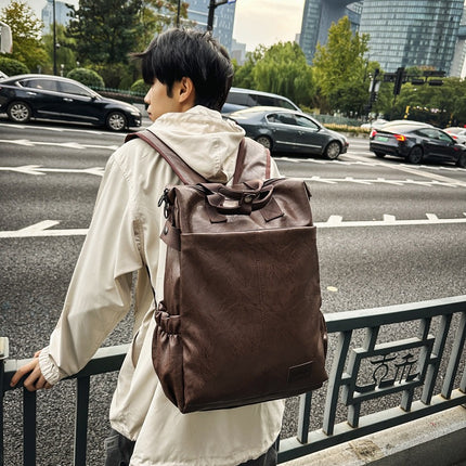 Men's New Style pu Leather Backpack Trendy Casual Travel Portable College Student Shoulder Bag College Style Computer Schoolbag