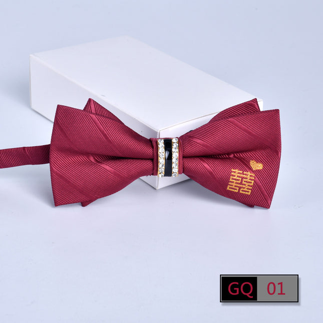 Bow tie men's formal business wine red monochrome plain diamond double flat groom wedding festive new style