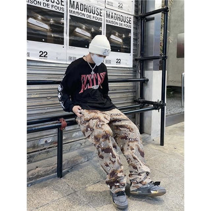 American Style Fashion Spring Vintage Camouflage Covers Loose Straight Multi-Pocket Ins Casual Pants for Men and Women