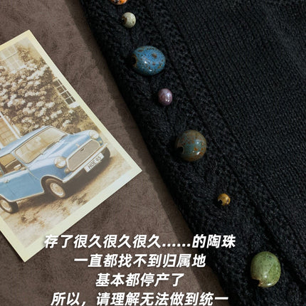Original design each piece is different knitted vest chic niche antique beaded sleeveless hair clip