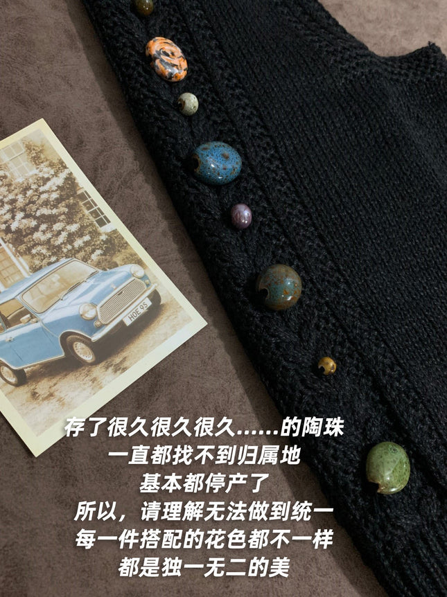 Original design each piece is different knitted vest chic niche antique beaded sleeveless hair clip