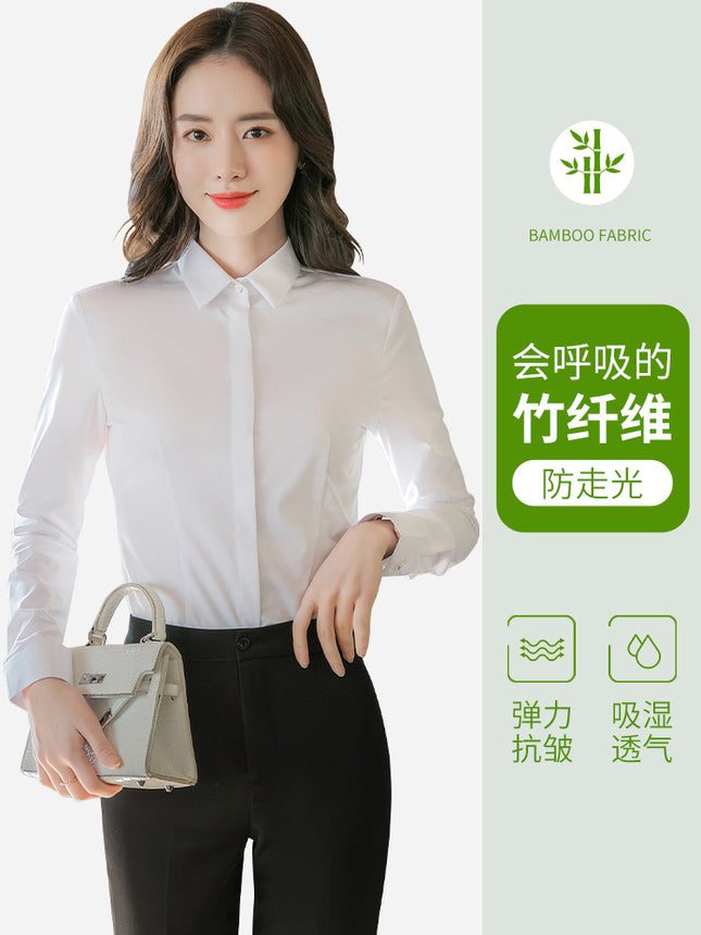 New Women's Bamboo Fiber Professional Shirts, No-Iron Business Casual Shirts, Women's White-Collar Attire, Bank Work Clothes