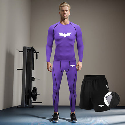 Men's Batman Printed Three-Piece Compression Quick-Drying Long-Sleeved Tights Running Sports Suit Basketball Training Suit