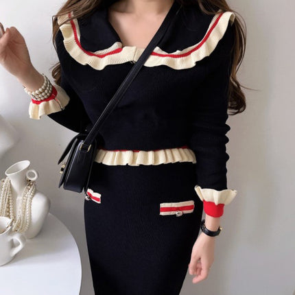 Foreign trade women's clothing Korean-style INS fashion age-reducing high-grade doll collar top + hip skirt two-piece suit