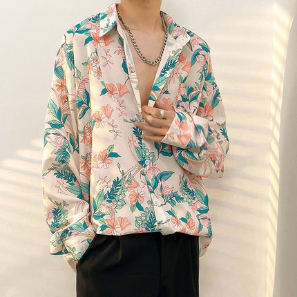Fairy shirt men's Spring and Autumn fun printed shirt men's long sleeve Hong Kong style loose fashion casual Japanese coat