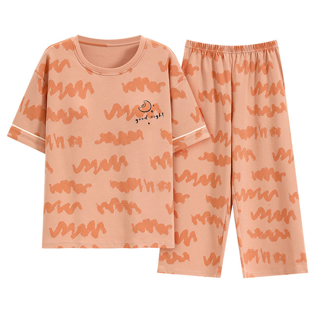 Pajamas Women's Summer Short-sleeved Knitted Cotton Wear-free Bra with Chest Pad Can be Wearing Outer-wear Anti-sudden Sleeping Beauty-making Home Wear Casual Wear