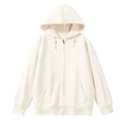 Light Version of Lazy Style New Loose Cardigan Zipper Hooded Sweatshirt Women's Top Jacket Fleece-Lined Thickeneded Blank Version Trendy