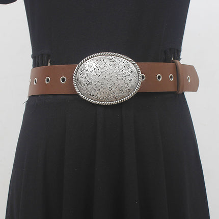 Retro retro Western style PU leather belt for women 2023 autumn new high-grade copper buckle belt