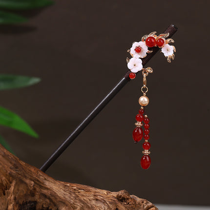 Antique Hairpin Tassel Step Wooden Hairpin Imitation Ebony Headwear Disc Hair Han Clothes Accessories Hair-pulled Ancient Clothes Hair Women