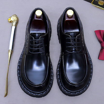 Men's Genuine Leather Business Formal Loafers with Thick Soles, Breathable Derby Shoes with a Glossy Finish