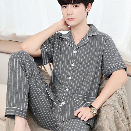 New autumn and winter pajamas cotton men's long-sleeved trousers green middle-aged popular pattern spring and autumn cardigan suit