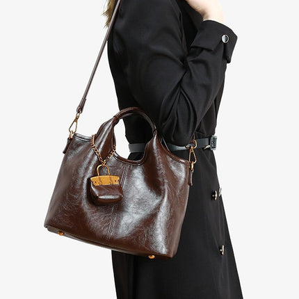 Bucket Bag 2025 New Leather Handbag Tote Bag Fashionable All-match Simple Casual Shoulder Crossbody Bag