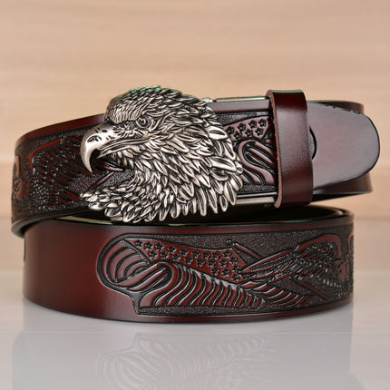 Wholesale Cowhide Men's Belt Eagle Pattern Embossed Retro Eagle Head Automatic Buckle Casual Belt Men's Personalized Trouser Belt