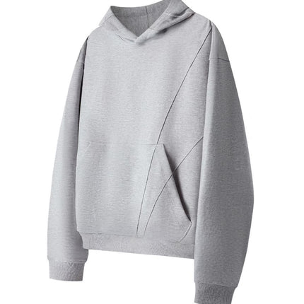 American Retro Splicing Deconstructed Cleanfit Gray Hooded Sweatshirt Simple High-End Silhouette Short Hoodie for Men