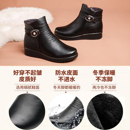 Mother's Shoes Cotton Shoes Middle-aged and Old fleece-lined Women's Shoes Winter Warm Middle-aged Autumn and Winter Non-slip Ankle Boots Cotton Leather Shoes
