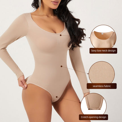 Long-Sleeved Body-Shaping Jumpsuit for Women, Waist-Cinching and Body-Shaping Garment, Seamless Tummy-Tightening and Butt-Lifting Tight-Fitting Base Layer Shapewear