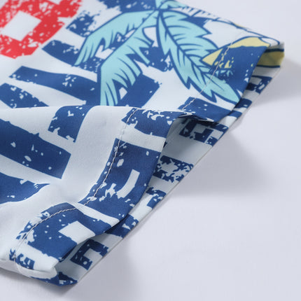 Men's Short-sleeved Shirt Letter Coconut Tree Print Foreign Trade Men's Casual Fashion Summer 2025 New Cross-border Beach Style