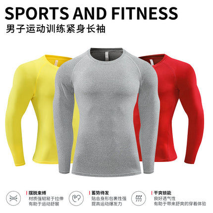 Amazon Pro Quick-Drying Tights Men's Printed Long-Sleeved Sports Running Fitness Compression Clothing Round Neck T-Shirt Wholesale