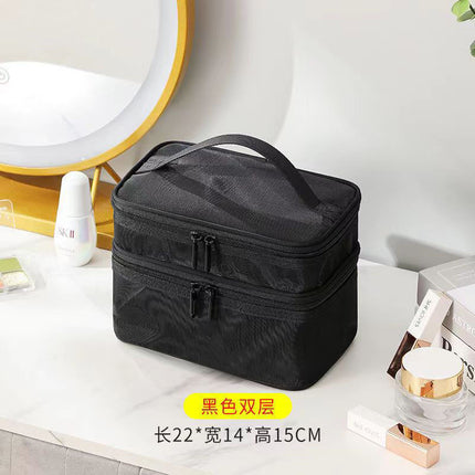 New Large-Capacity Cosmetic Bag for Women, Black Transparent Mesh Cosmetics and Toiletries Storage Bag with Transparent Design