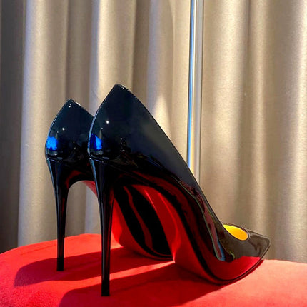 Red Bottom Black High Heels Women's Thin Heel Sexy Night Game 2023 Spring and Autumn New Bed Patent Leather Pure Desire Style Single Shoes