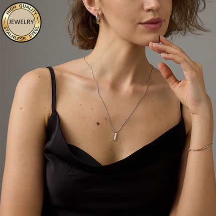 Non-Fading Square Pendant Necklace Titanium Steel Snake Bone Chain European and American Style Simple Versatile Commuter Couple Clavicle Chain