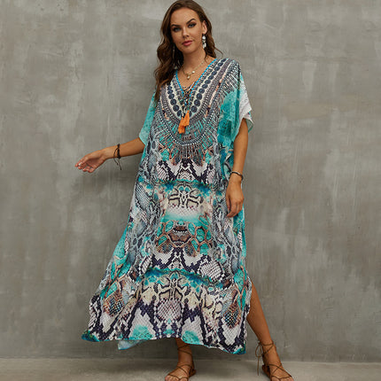 European and American new polyester printed beach dress loose bikini swimsuit cover shirt seaside vacation sun protection shirt for women