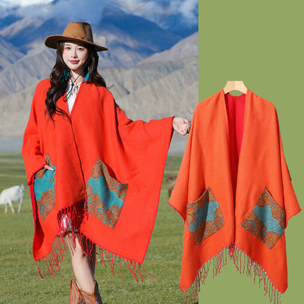 Xinjiang Xizang Travel Photo Split Pocket Ethnic Scarf Women's Dual-use Warm Outer Cape Cape Shawl