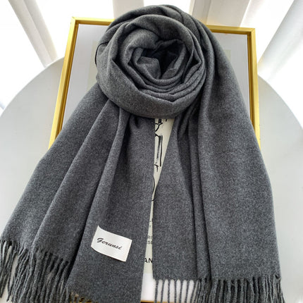 Solid Color Faux Cashmere Scarf for Women, Annual Meeting Red, High-End Feel, Spring and Autumn Woven Neck Scarf, Korean Style Versatile Artistic Warm Shawl