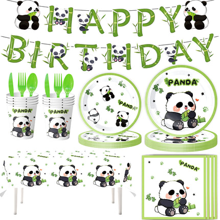 Cute Panda Theme Birthday Party Supplies Tableware Paper Plates Paper Towels Tablecloth Decoration Flag Tablecloth Hanging Swivel Plug-In Row