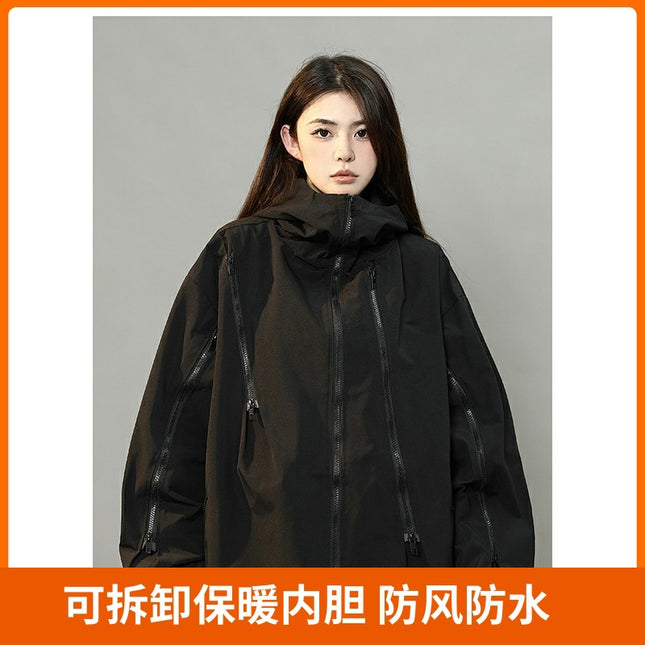 Group's New Outdoor Mountaineering Hooded Jacket Women's Locomotive Wind cotton and thickening Neutral Windproof Jacket
