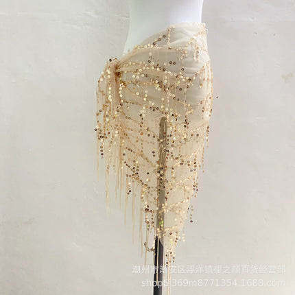 in stock Dance Suit Sequins Tassel Triangle Towel Table Performance Hip Towel Practice Waist Chain Waist Towel Belly Dance Waist Chain Europe and America