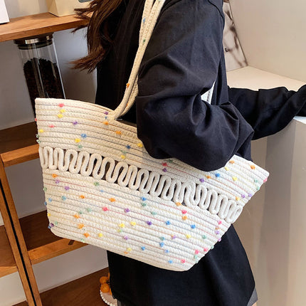 Summer Large Capacity Bag Women's National Style New Trendy Fashionable Simple Women's Bag Internet Trendy All-match Single-shoulder Straw Bucket Bag