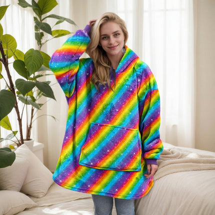 Lazy Blanket Cross-Border Christmas Pajamas Women's Nightgown Flannel Extended Length Vertical Pocket Hoodie Blanket